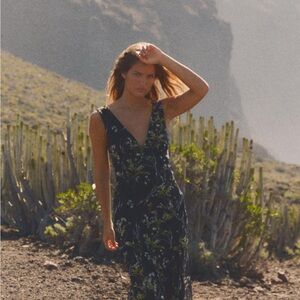 Zara Black Mesh Dress V-Neck Maxi dress